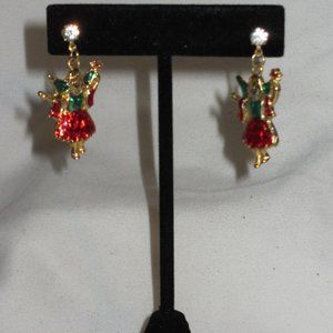 Christmas Angel Gold Tone w/Red & Green Earrings